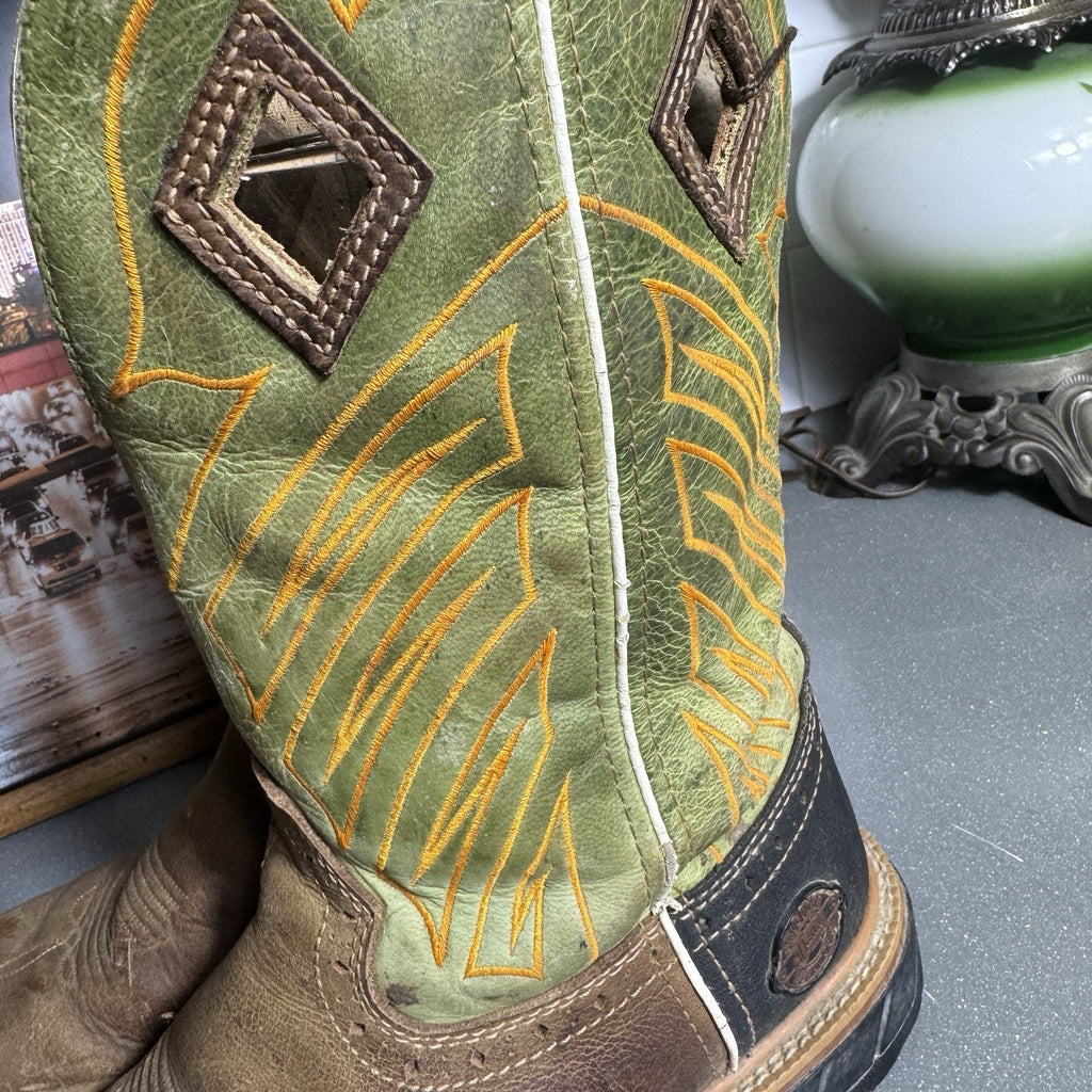 Justin Hybred WK4970 Green Grass Square Toe Wellington EH Work Boots Men’s 8.5D