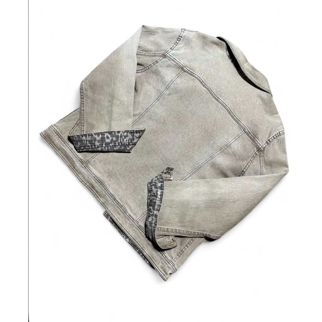 Reversible Animal Print Denim Jacket Women’s XL Gray Acid Wash Leopard Print