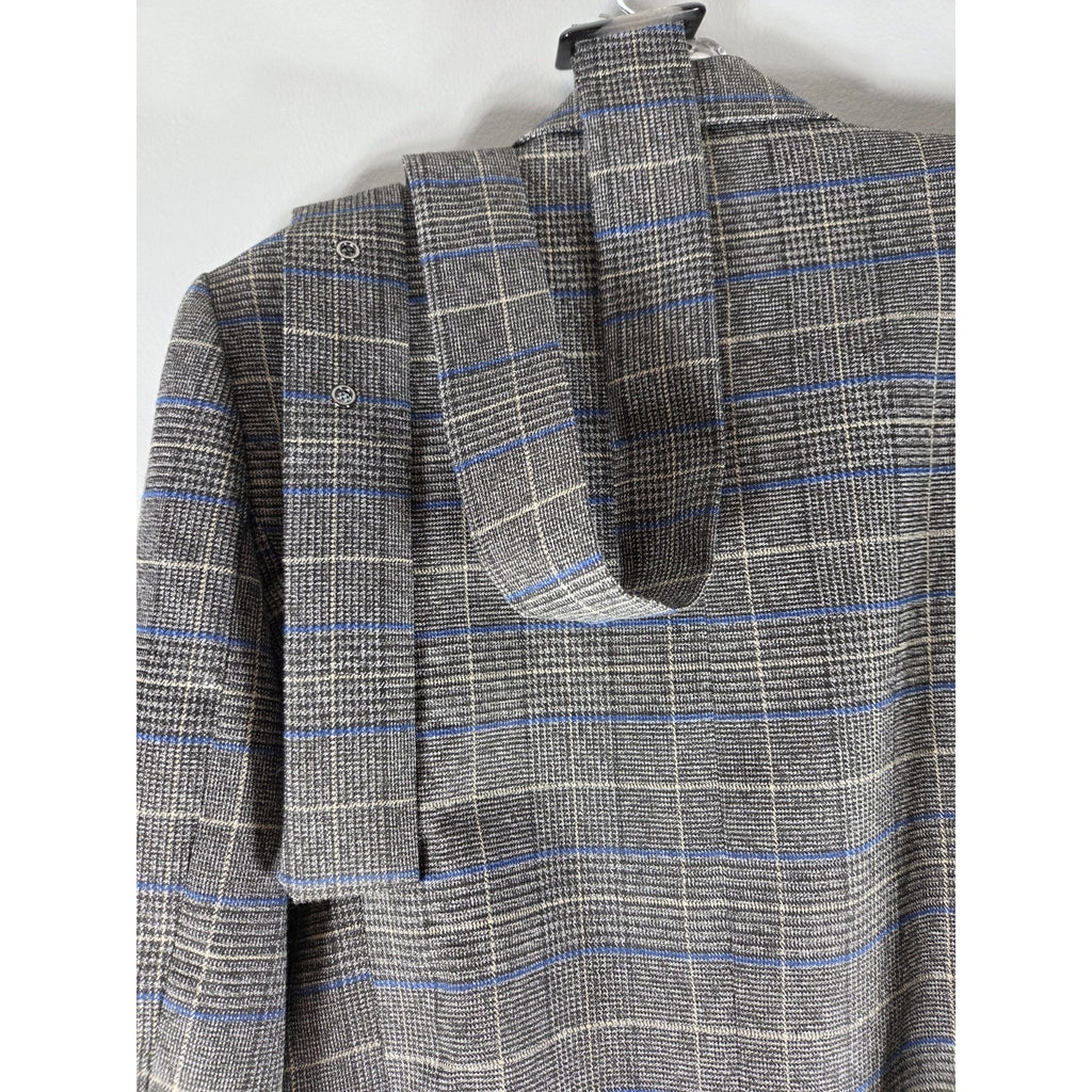Laundry Shelli Segal Plaid Double Breasted Blazer Womens Sz M Gray Blue Medium