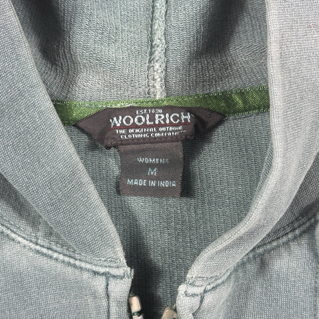 Woolrich Garment Dyed Full Zip Hoodie Womens M Blue Green Stretch Sweatshirt