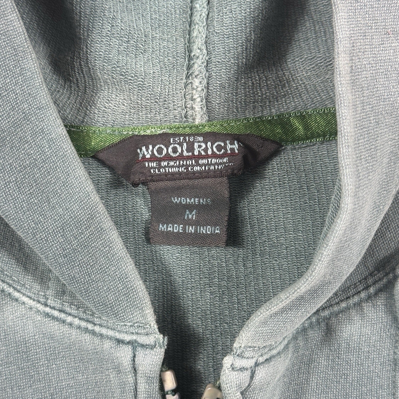 Woolrich Garment Dyed Full Zip Hoodie Womens M Blue Green Stretch Sweatshirt