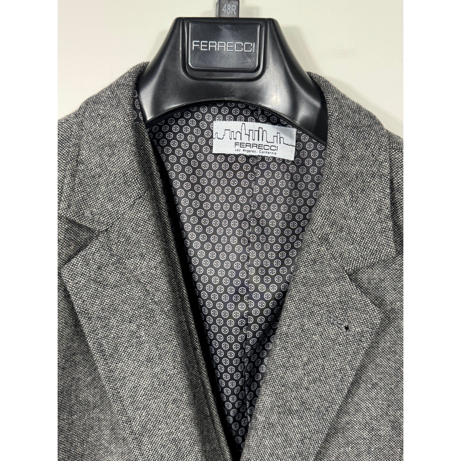 Ferrecci Bradford Grey Tweed Suit Jacket & Vest Mens 48R Slim Fit Formal XXL