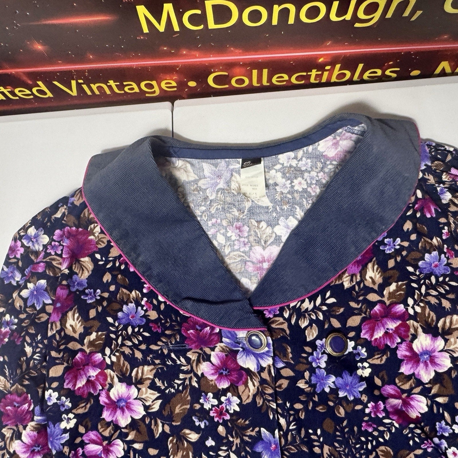 Vtg 1980s Picture Me Floral Cropped Blazer Small USA Cotton Secretary Grannycore