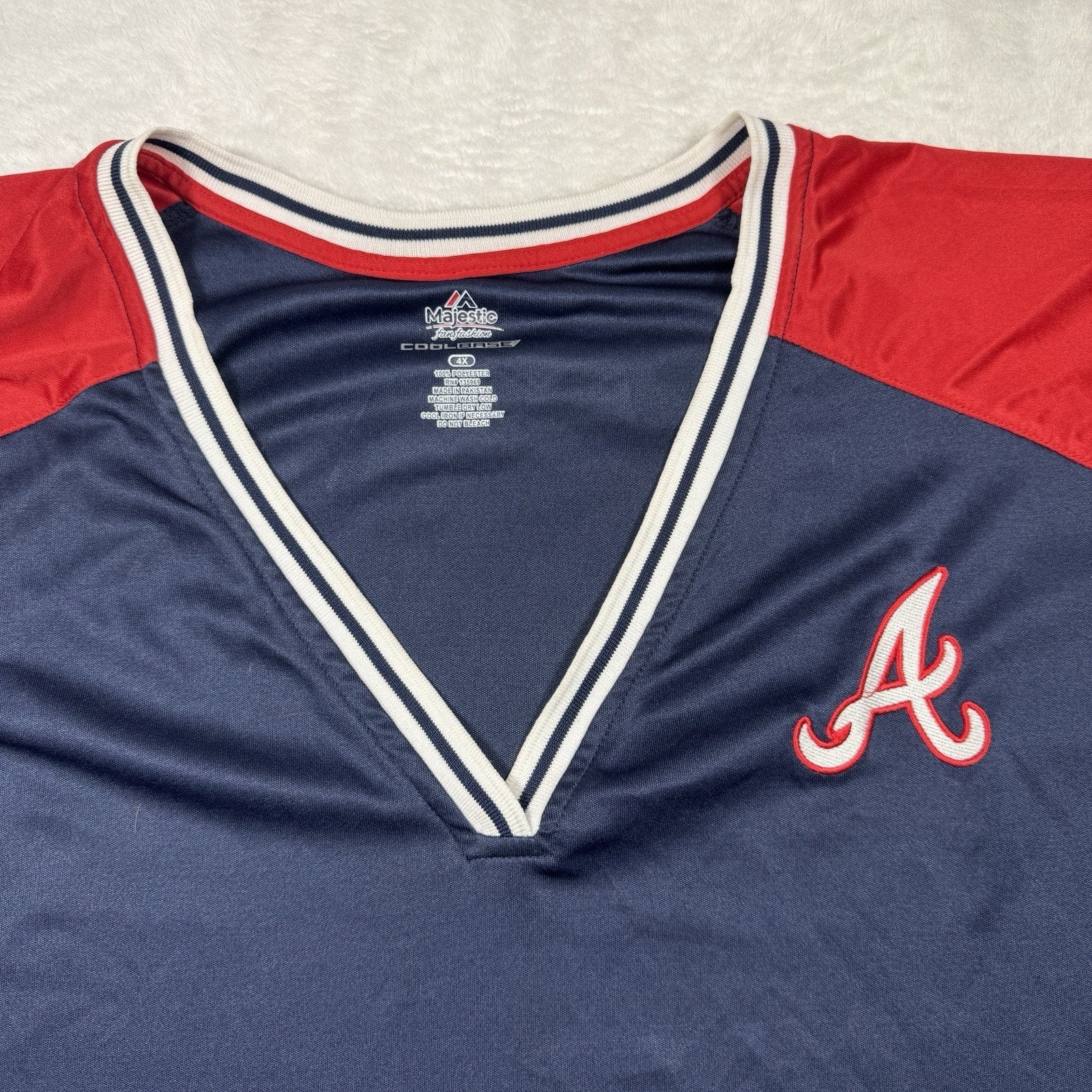 Vtg Majestic Atlanta Braves Baseball Cool Base BP Jersey Mens 4XL 4X V-Neck Blue