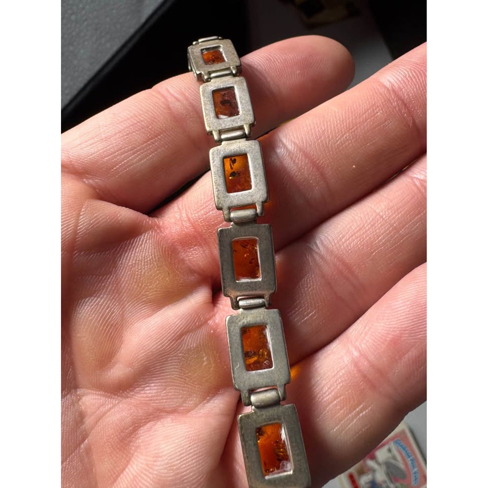 Vtg Baltic Amber Bracelet 925 Sterling Silver Natural Inclusions Estate Jewelry