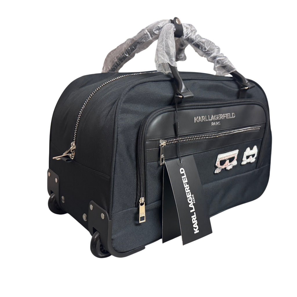 Karl Lagerfeld Paris Ikonik Rolling Weekender Duffel Carry On Luggage Black NWT