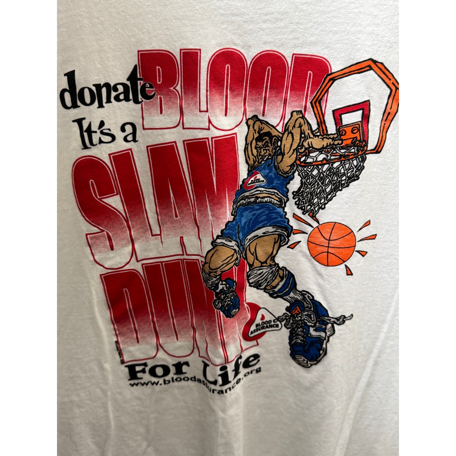 Vintage Blood Assurance Slam Dunk For Life Basketball T-Shirt XL Jerzees