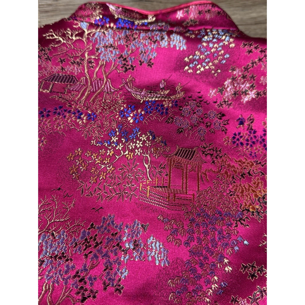 Vtg Old Navy Pink Brocade Mandarin Jacket Women’s S Satin Floral China Style