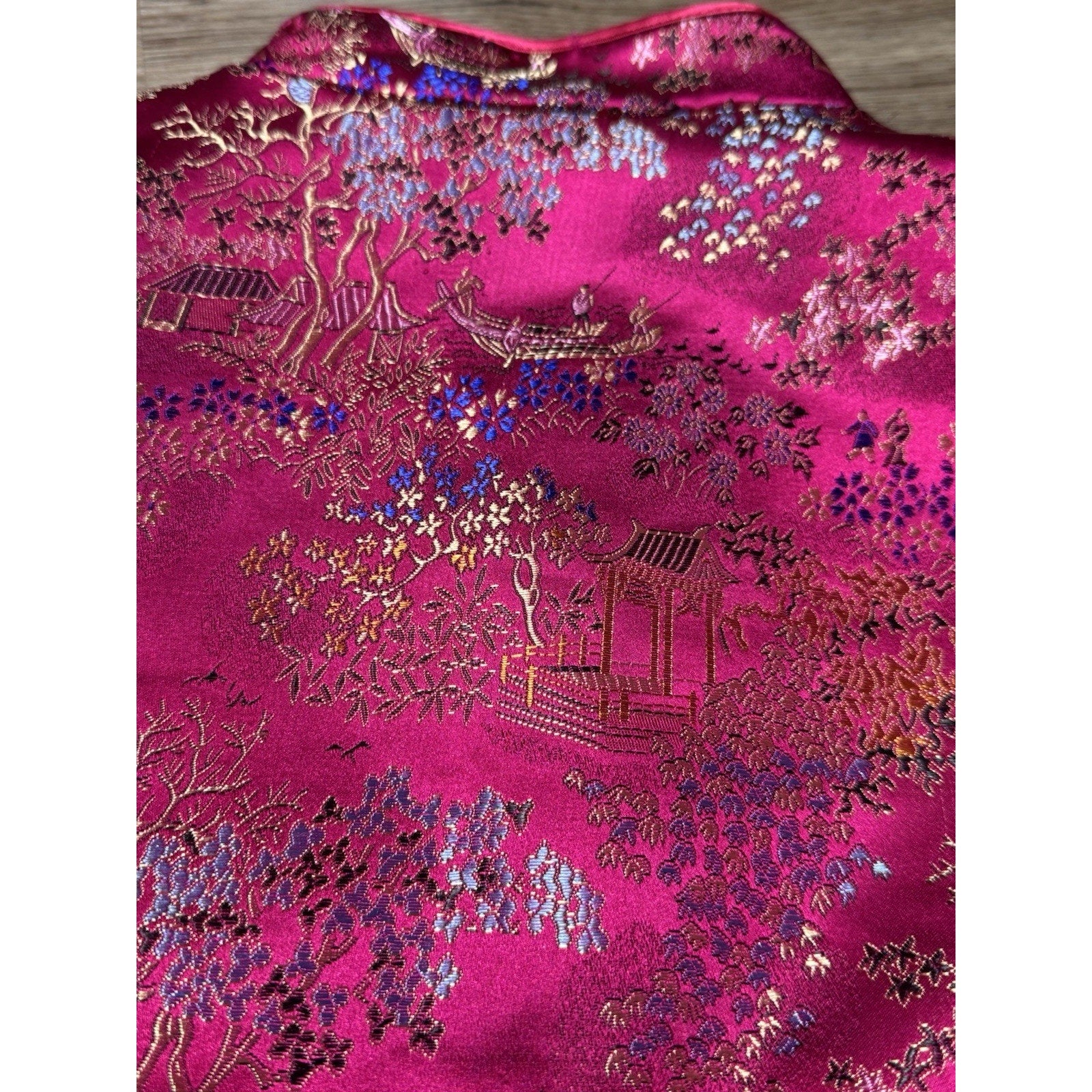 Vtg Old Navy Pink Brocade Mandarin Jacket Women’s S Satin Floral China Style