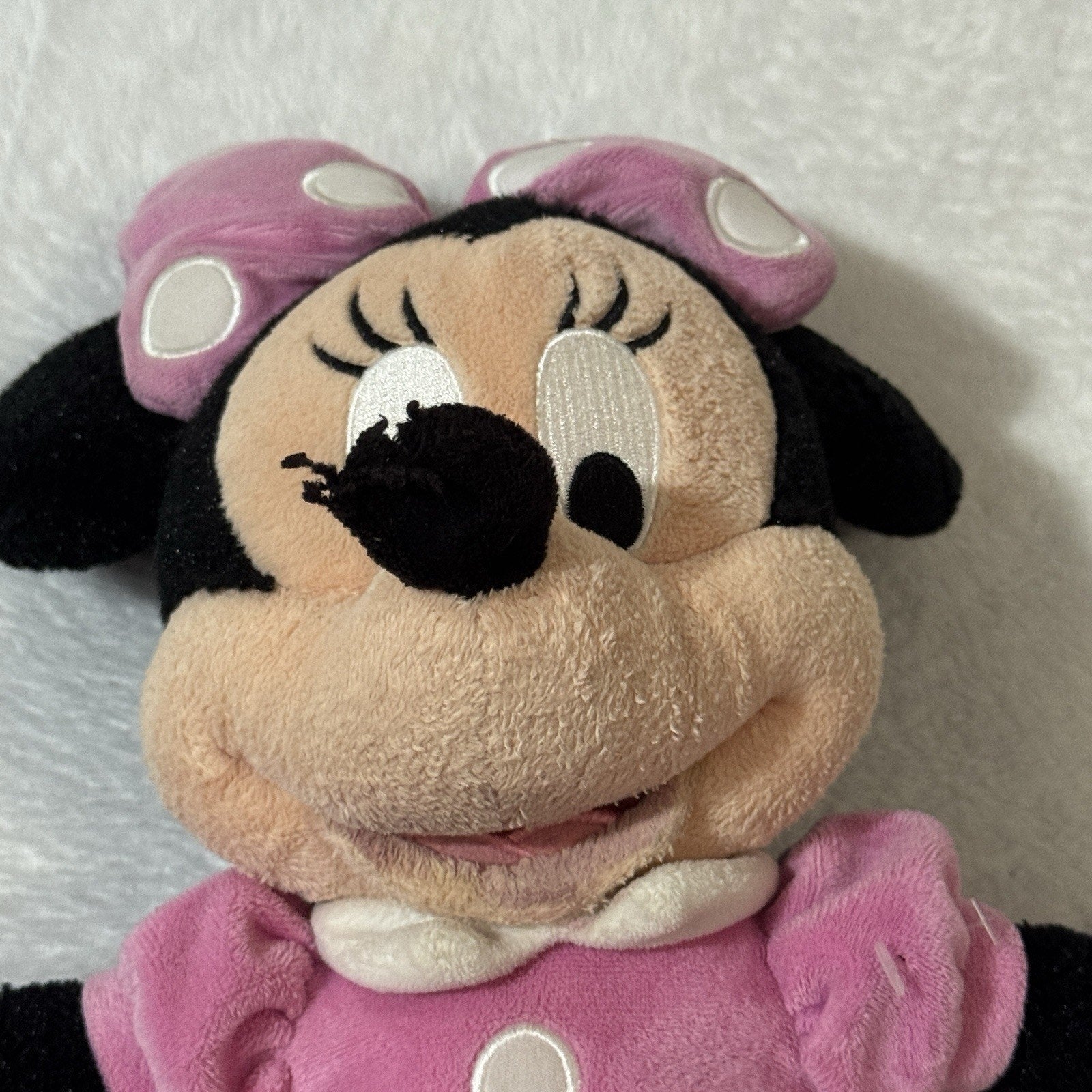 Disney Parks Minnie Mouse Plush 18” Pink Polka Dot Dress Bow Theme Park Used