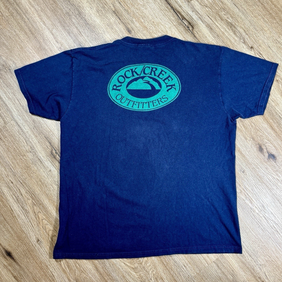 Vtg 90s Lee USA Rock Creek Outfitters Hiking Camping Graphic T Shirt L