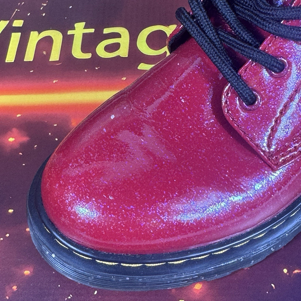 Dr. Martens 1460 J Glitter Red Patent Lace Up Boots Side Zip Youth US 2 EU 33