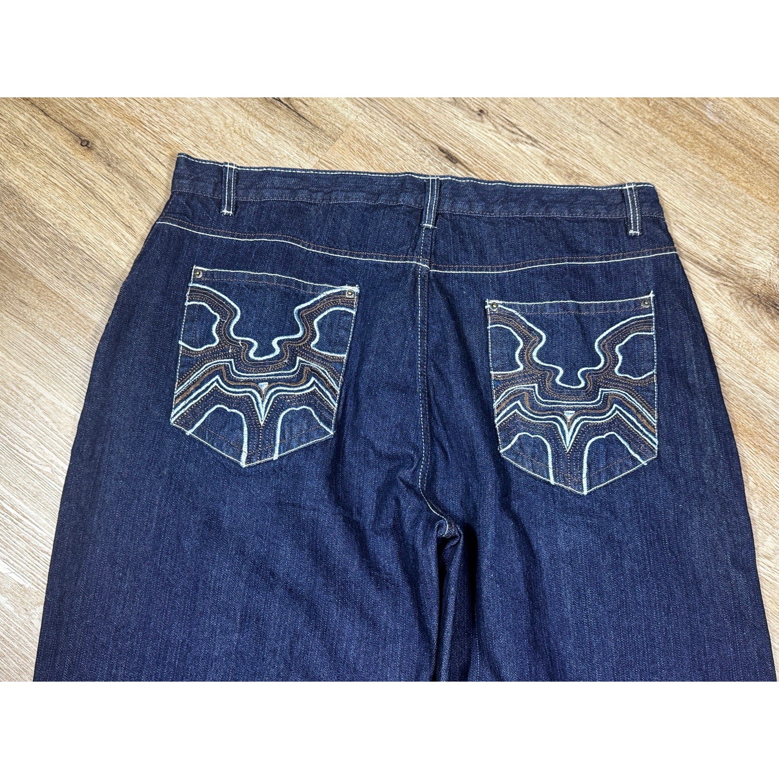 Vintage DON Y2K Baggy Dark Wash Embroidered Pocket Jeans Men’s 42 Hip Hop Skater