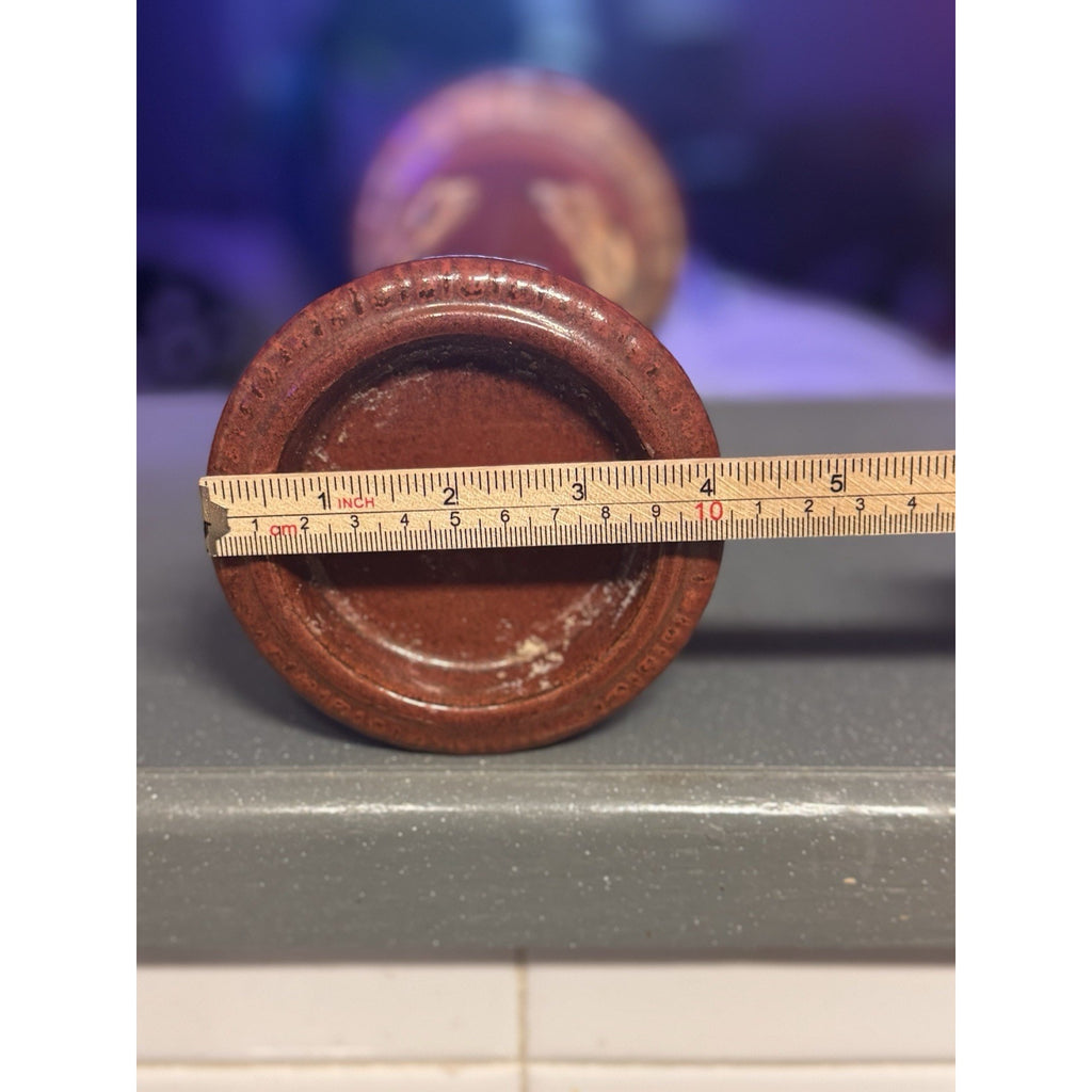 15” Tuscan Style Ceramic Pillar Candle Holder Brown Gold Fleur‑De‑Lis Vtg Home