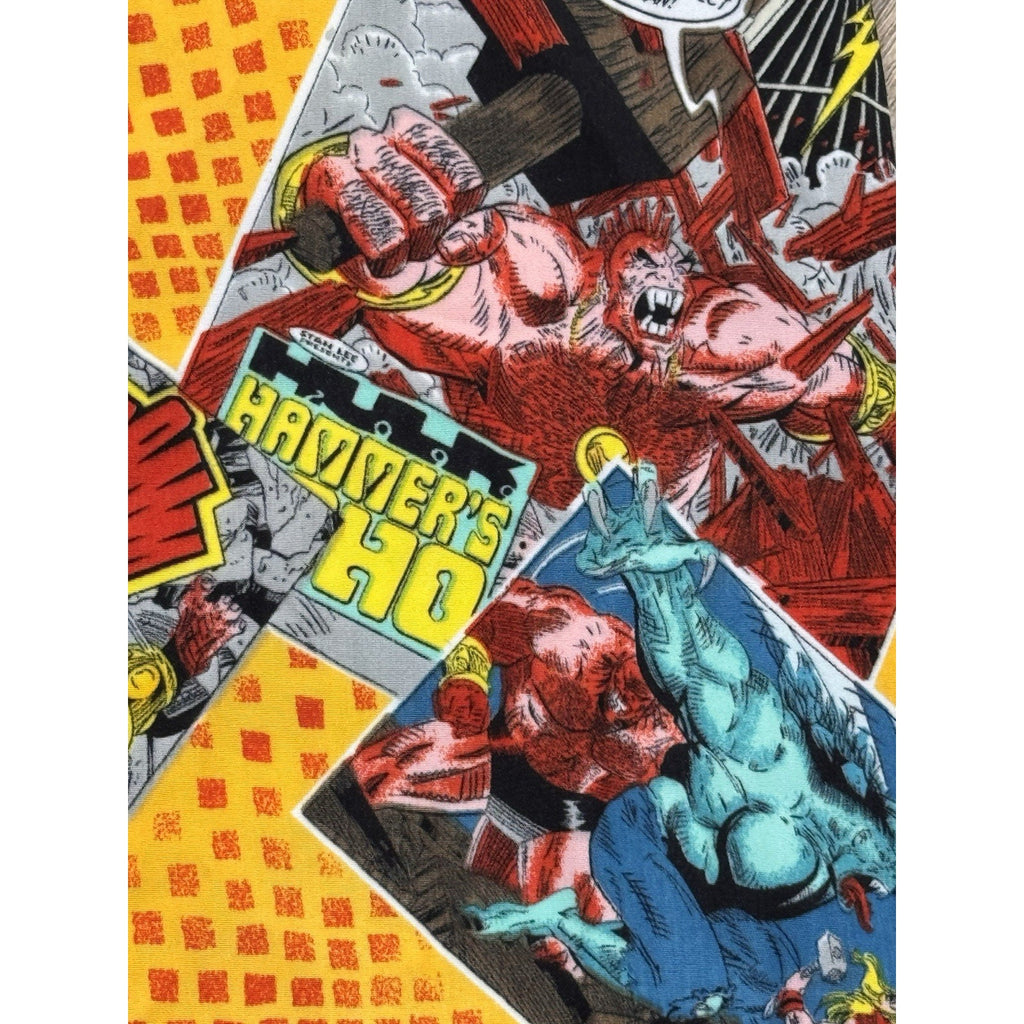 Vtg KAD Comic Book All Over Print Button Up Shirt Marvel Style XL Thor Hulk Y2K