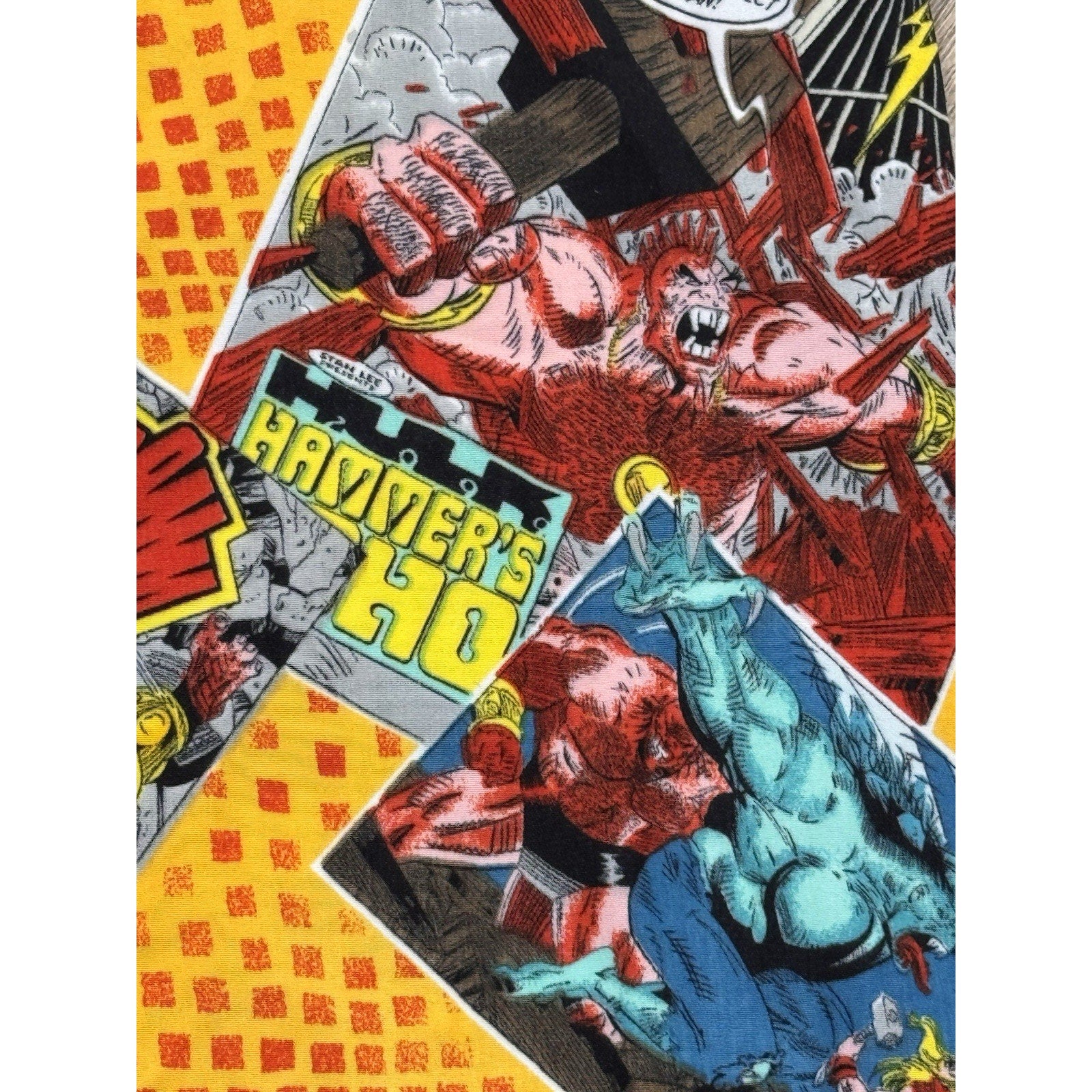 Vtg KAD Comic Book All Over Print Button Up Shirt Marvel Style XL Thor Hulk Y2K