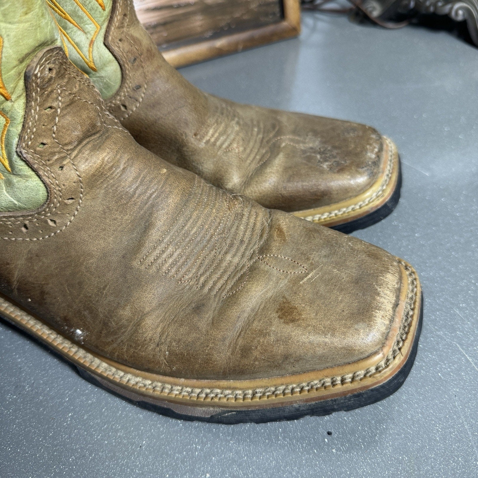 Justin Hybred WK4970 Green Grass Square Toe Wellington EH Work Boots Men’s 8.5D