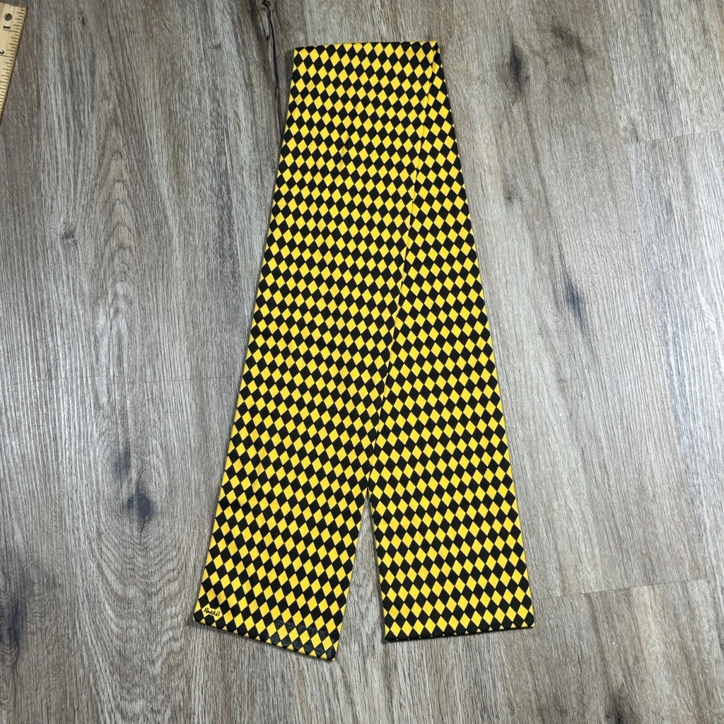 Vtg Rakkei Rama World Geometric Checkered Flight Scarf Yellow Black USA 41.5”