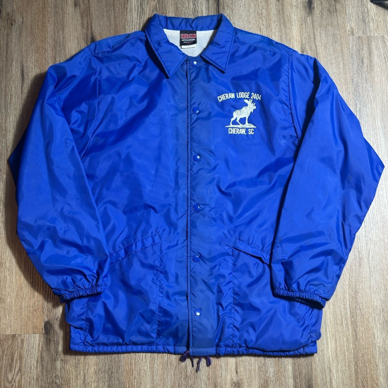 Vintage Hilton Active Apparel Coach Jacket Cheraw SC Lodge 2404 Moose Made USA L