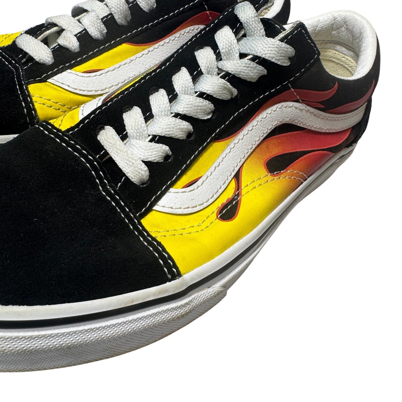 Vans Old Skool Flame Sneakers Black Yellow Red Canvas Skate Shoes Men's 5.5 Women 7
