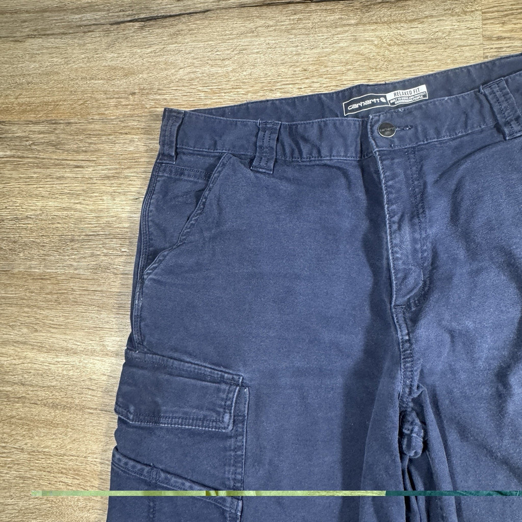 Carhartt Rugged Flex Cargo Work Shorts Men's 34 x 9.5 Navy Relaxed Fit Canvas