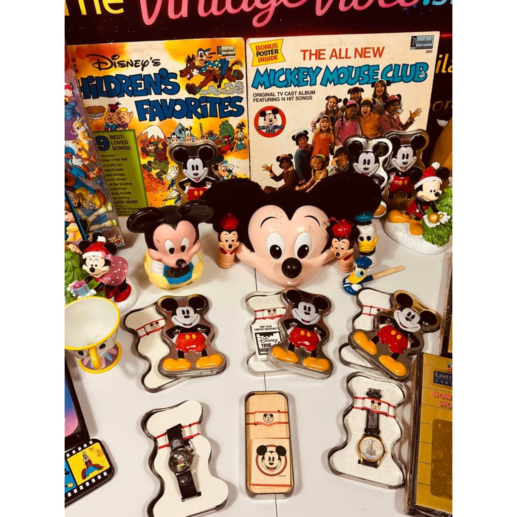 Vintage Disney Collectibles Mega Lot Mickey Mouse Watches Snow White VHS Vinyl Disneyana