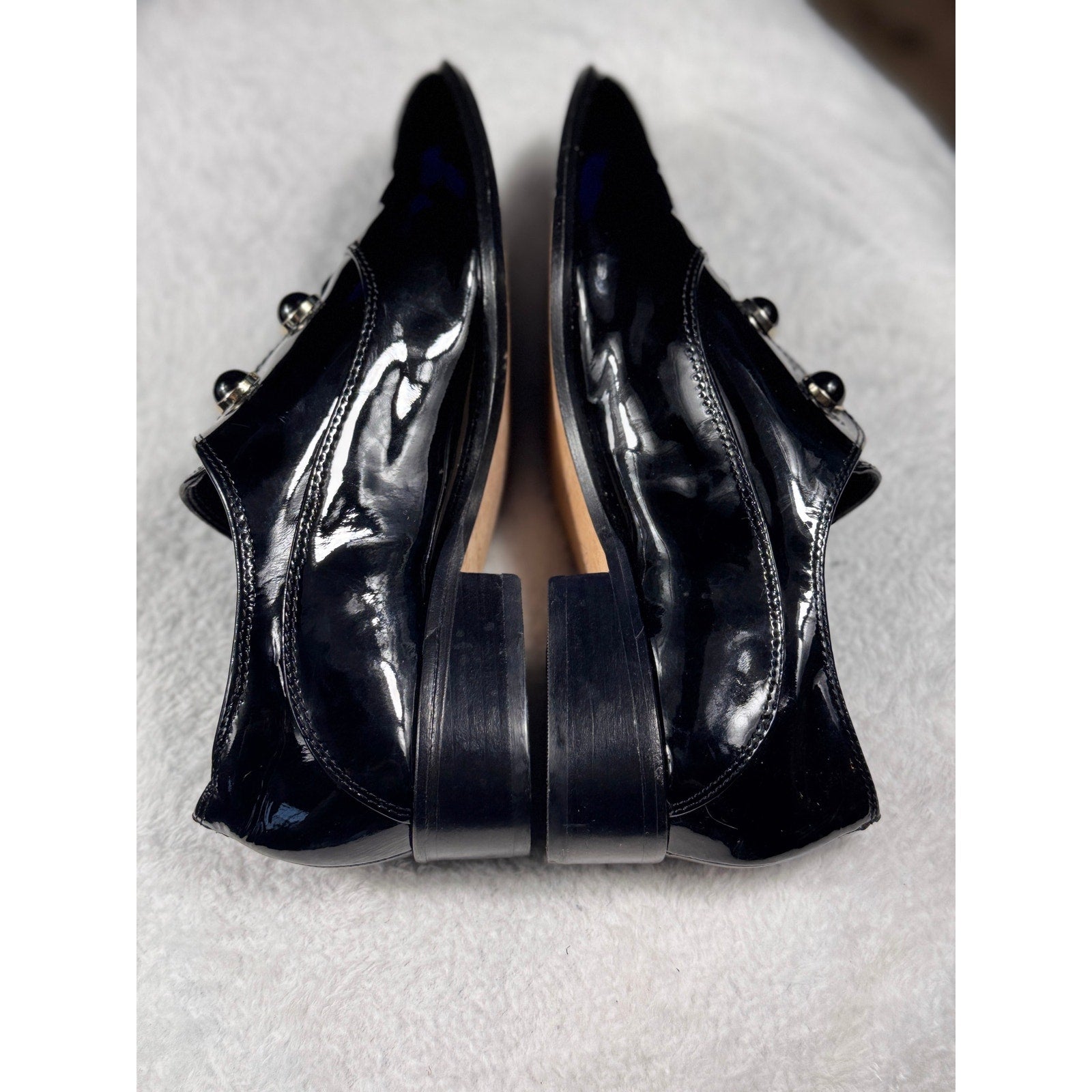 Antonio Melani Black Patent Leather Studded Loafers Women’s Size 6 M Pointed Toe