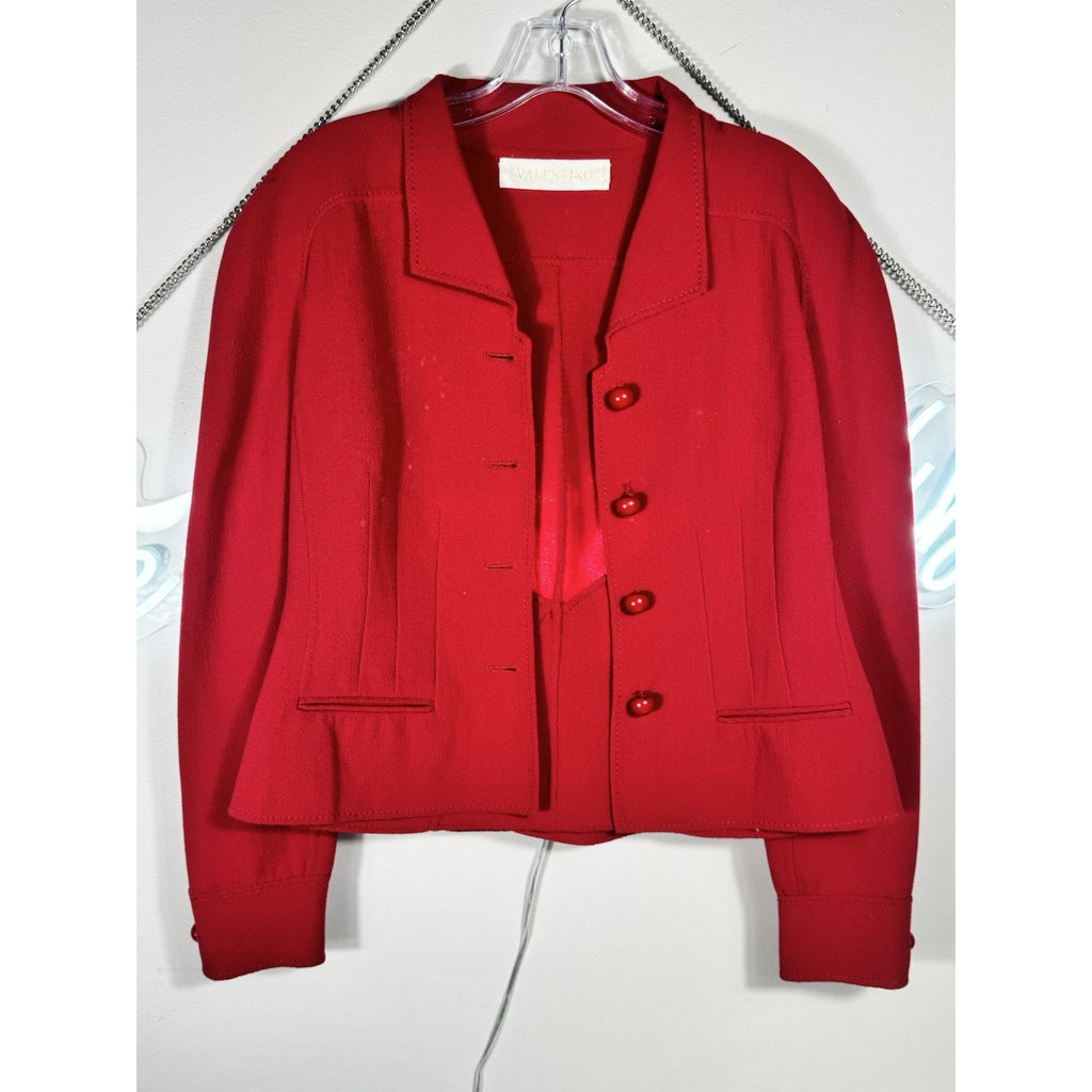 Rare Vtg Valentino Red Wool Blazer Jacket Women’s Medium Designer Made In Italy