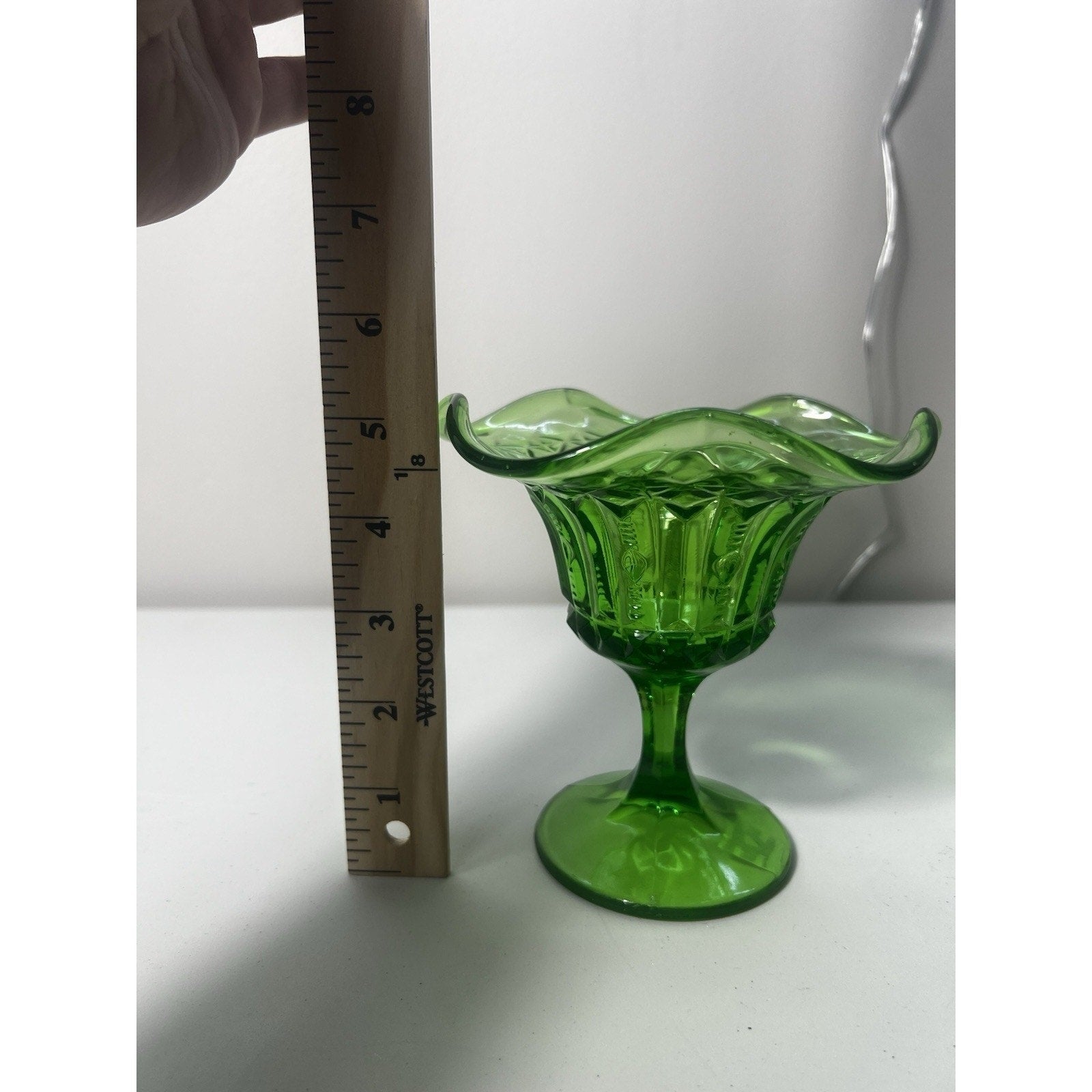 Kanawha Glass Green Uranium Pedestal Compote Candy Dish Glows Vintage 5.5"