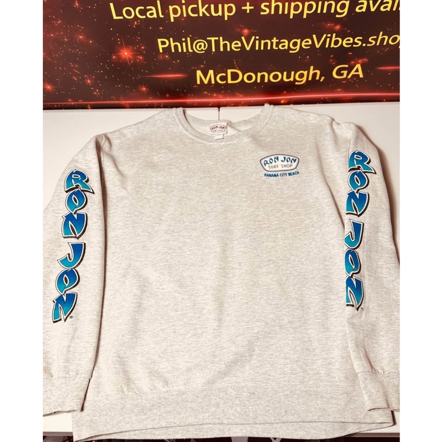 Vintage Ron Jon Surf Shop Panama City Beach Crewneck Sweatshirt Large Gray Surf