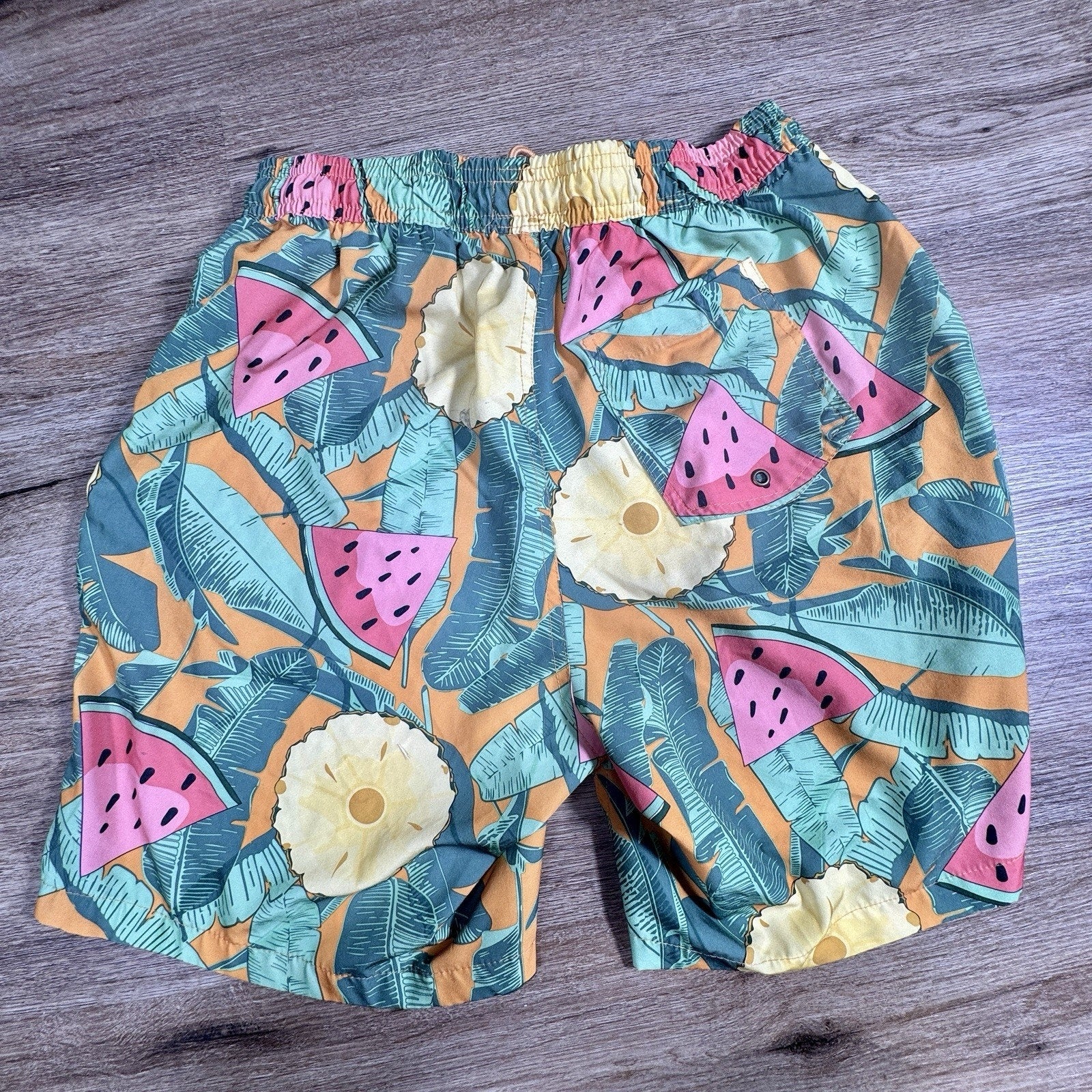 VTG Beach Bros Tropical Pineapple & Watermelon Lined Swim Trunks Size L Large
