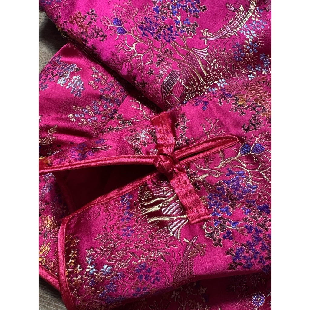 Vtg Old Navy Pink Brocade Mandarin Jacket Women’s S Satin Floral China Style