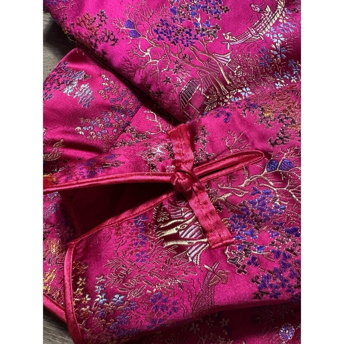 Vtg Old Navy Pink Brocade Mandarin Jacket Women’s S Satin Floral China Style