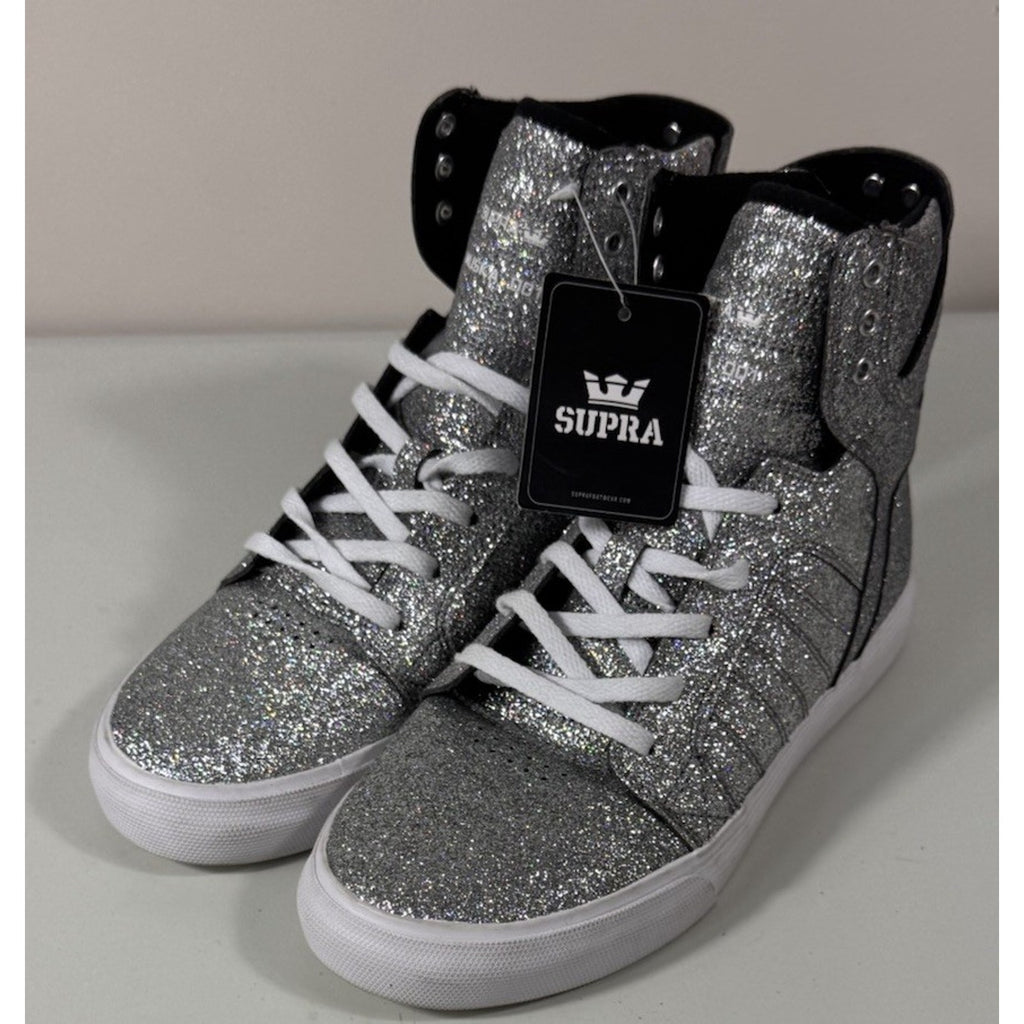 Vtg Rare Y2K Supra Skytop High Top Silver Glitter Sneakers Youth/Men’s US 5 W6.5