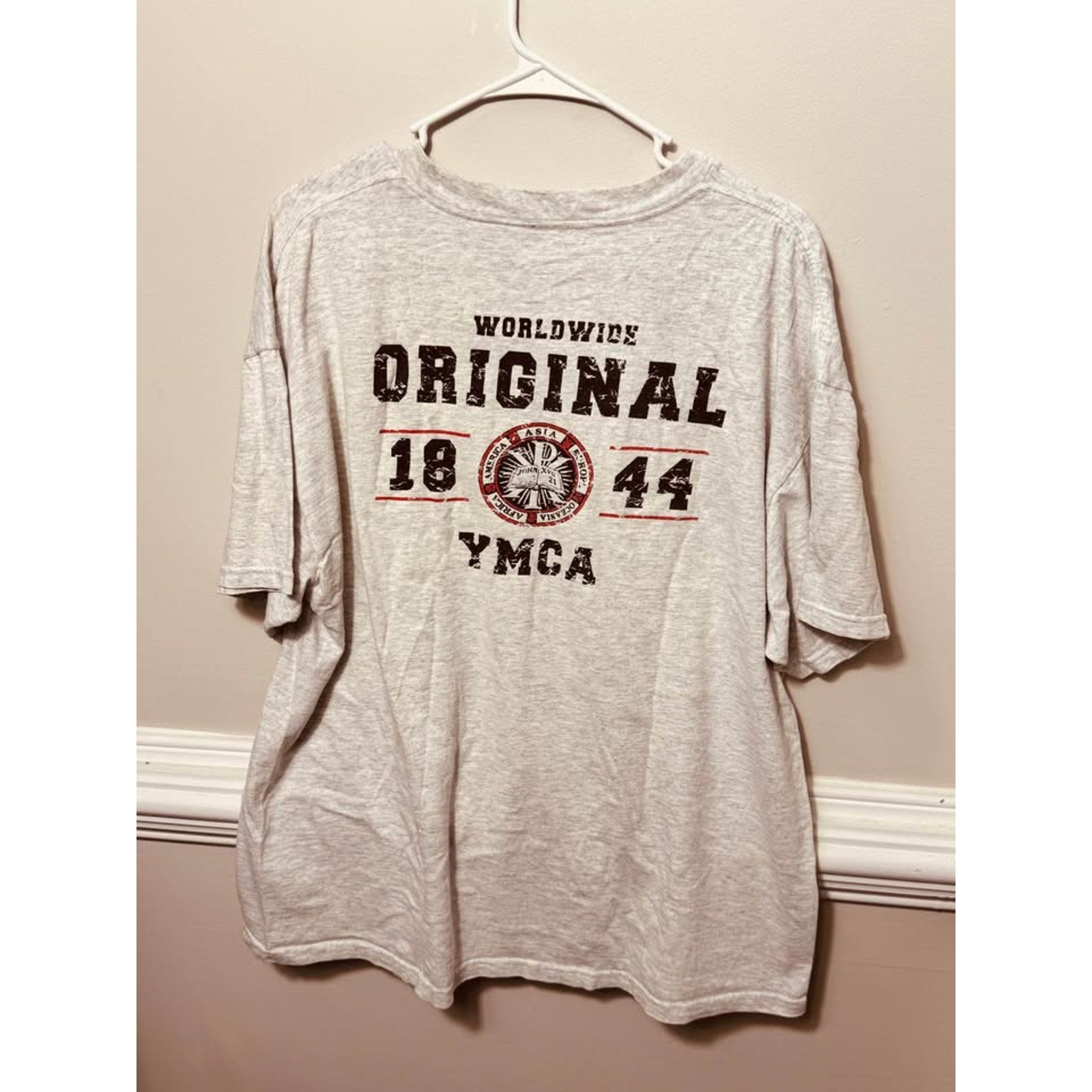 Vintage YMCA Worldwide Original 1844 Double Sided Graphic T-Shirt Gray Large