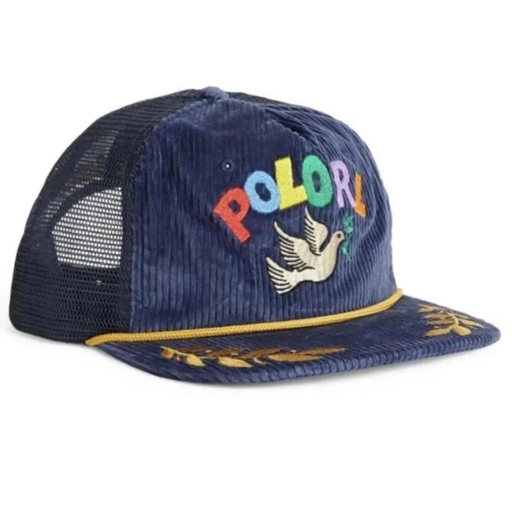 Rare Polo Ralph Lauren Peace Love Dove Corduroy Trucker Hat Navy NWT SnapBack