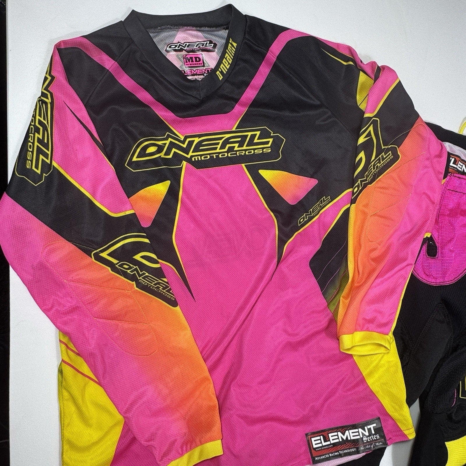 O’Neal Element Women’s Motocross Jersey Pants Set Pink Black Yellow MD 5/6
