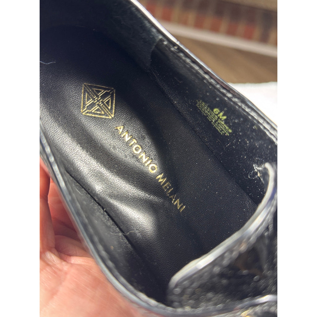 Antonio Melani Black Patent Leather Studded Loafers Women’s Size 6 M Pointed Toe