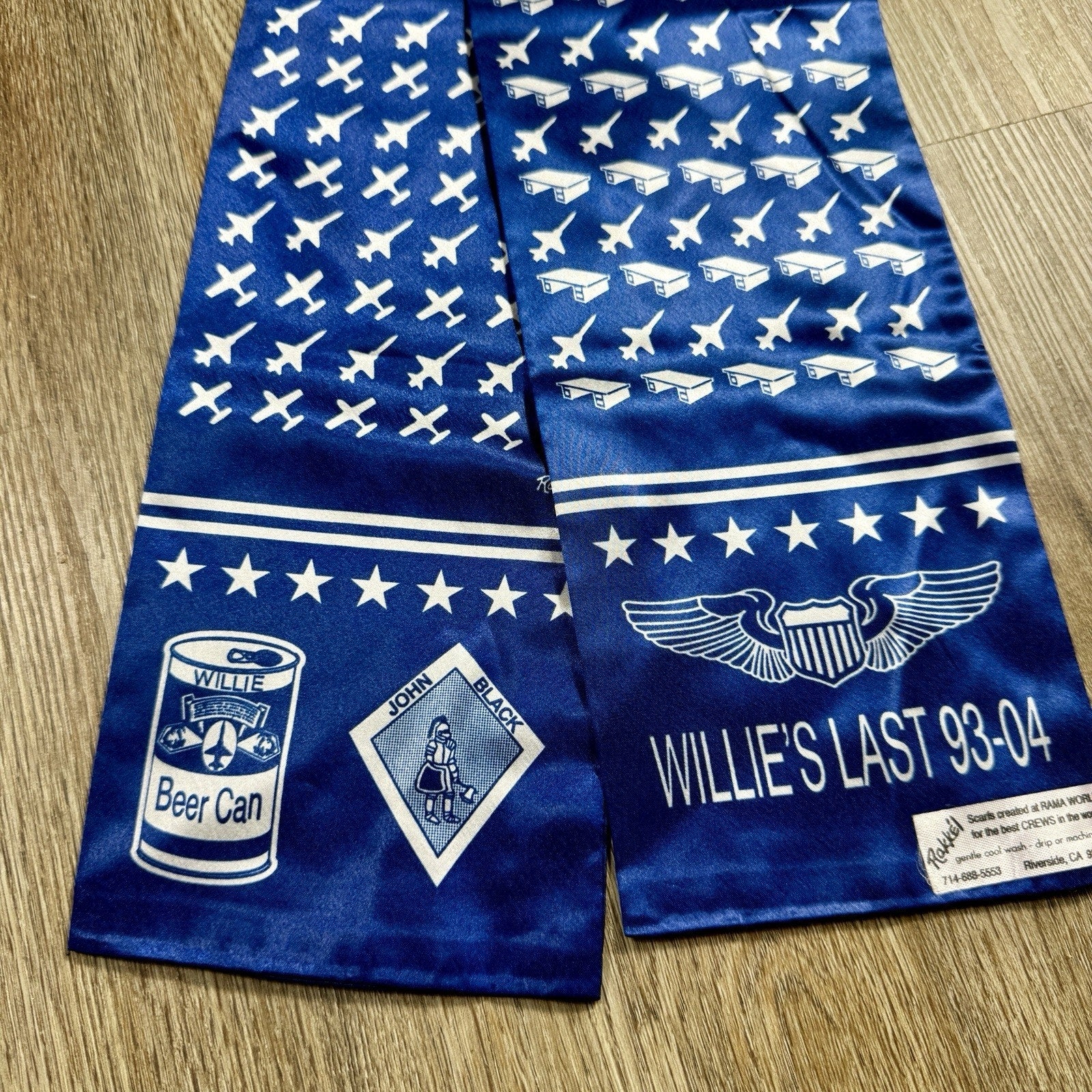 Rakkei Rama World Willie’s Last 93-04 Aviation Crew Pilot Scarf Vtg USA 45”
