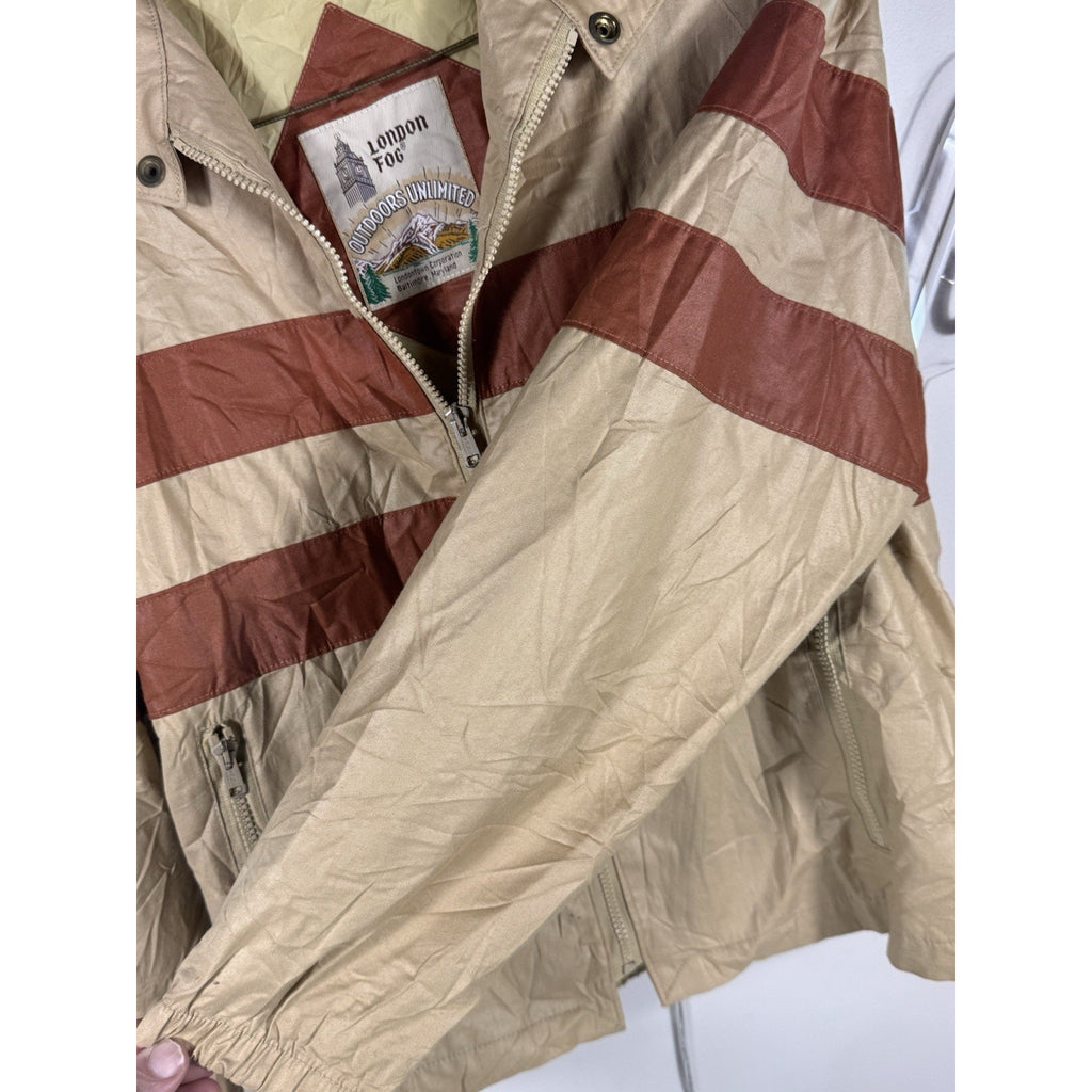 Vtg 1970s London Fog Outdoors Unlimited Striped Cafe Racer Jacket Tan Brown Sz M