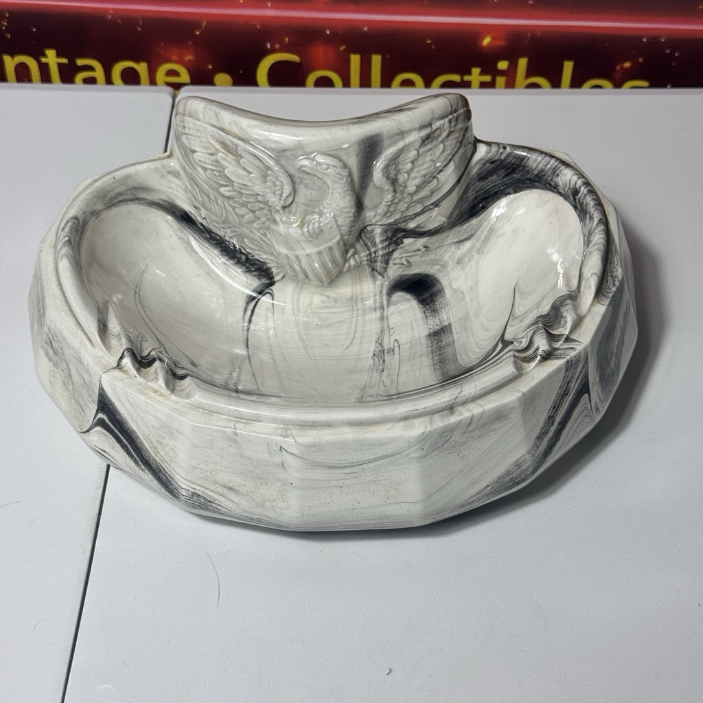 American Eagle Ceramic Ashtray 1967 USA Large Hand Painted Vintage Atlantic Mold