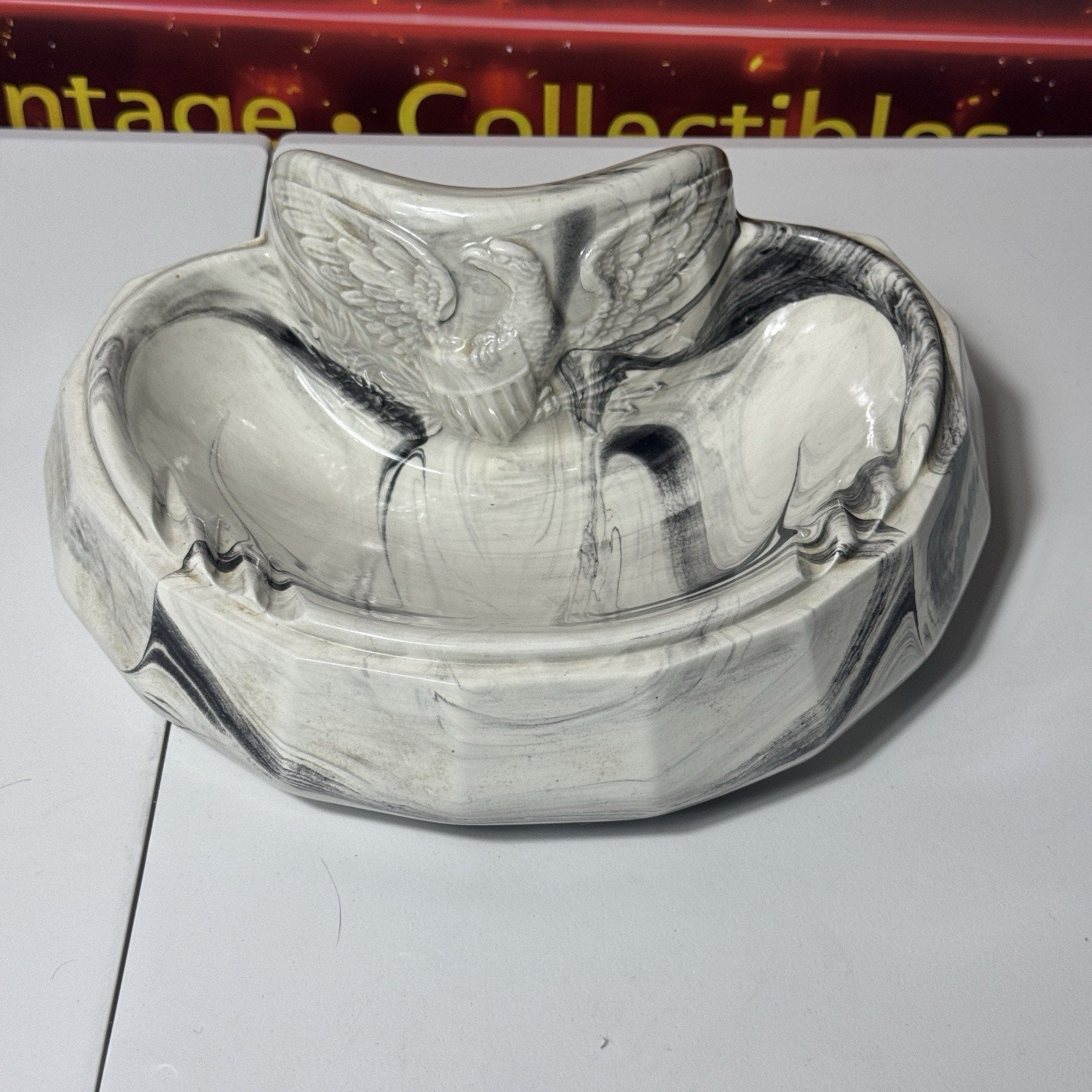American Eagle Ceramic Ashtray 1967 USA Large Hand Painted Vintage Atlantic Mold