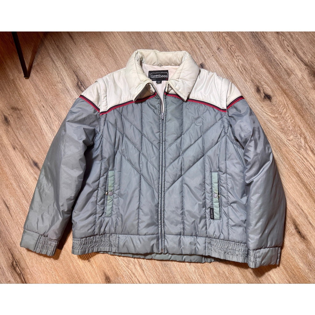 Vintage Current Seen Puffer Jacket & Vest Gray Beige Zip-Off Sleeves XL Korea