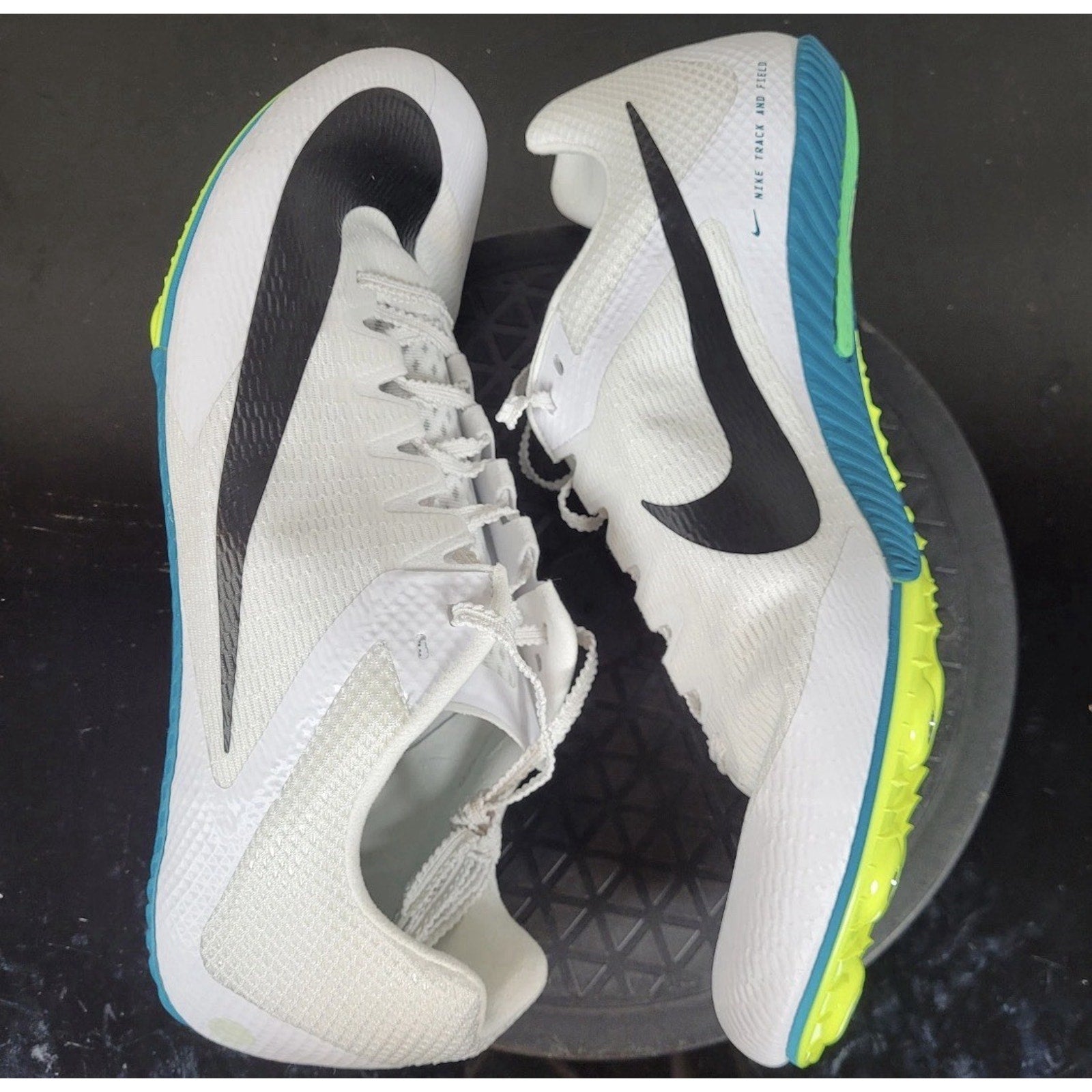 Nike Zoom Rival Sprint Track Spikes White Black Bright Spruce FZ9663-102 Sz 10.5