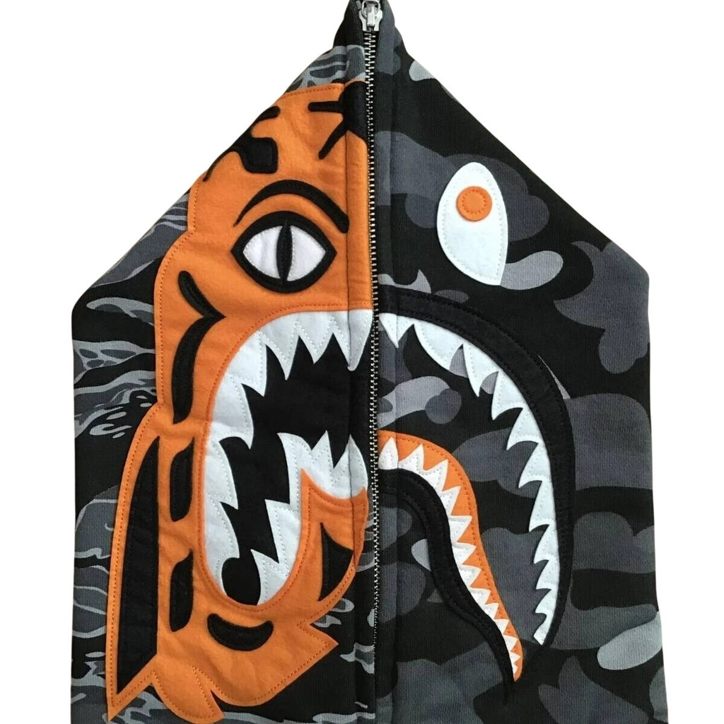 BAPE x Undefeated Tiger Shark Split Camo Full Zip Hoodie Japan XL L Rare HTF Y2K