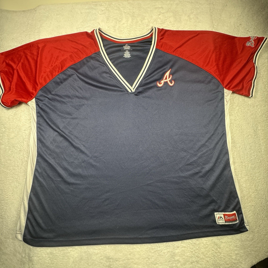 Vtg Majestic Atlanta Braves Baseball Cool Base BP Jersey Mens 4XL 4X V-Neck Blue