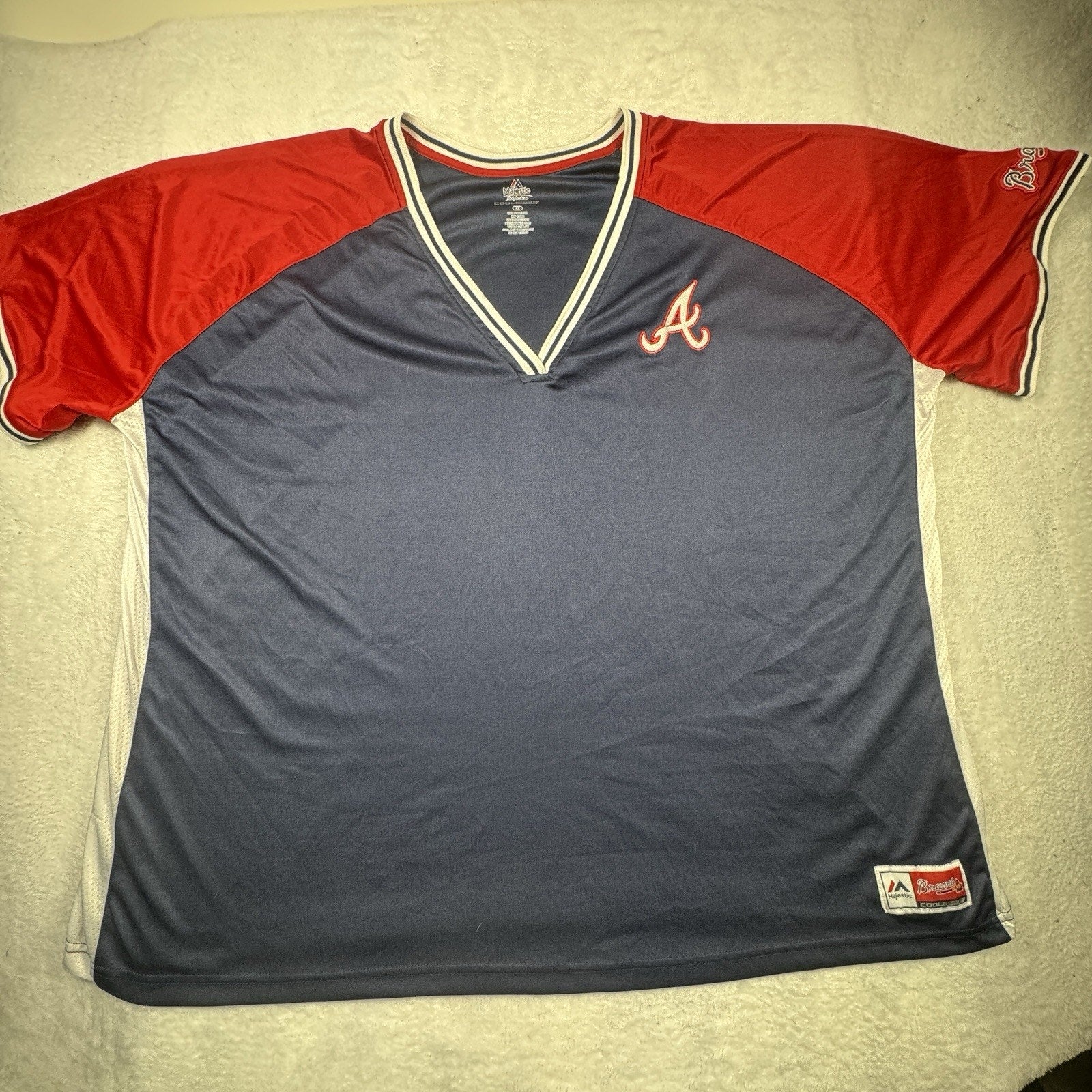 Vtg Majestic Atlanta Braves Baseball Cool Base BP Jersey Mens 4XL 4X V-Neck Blue