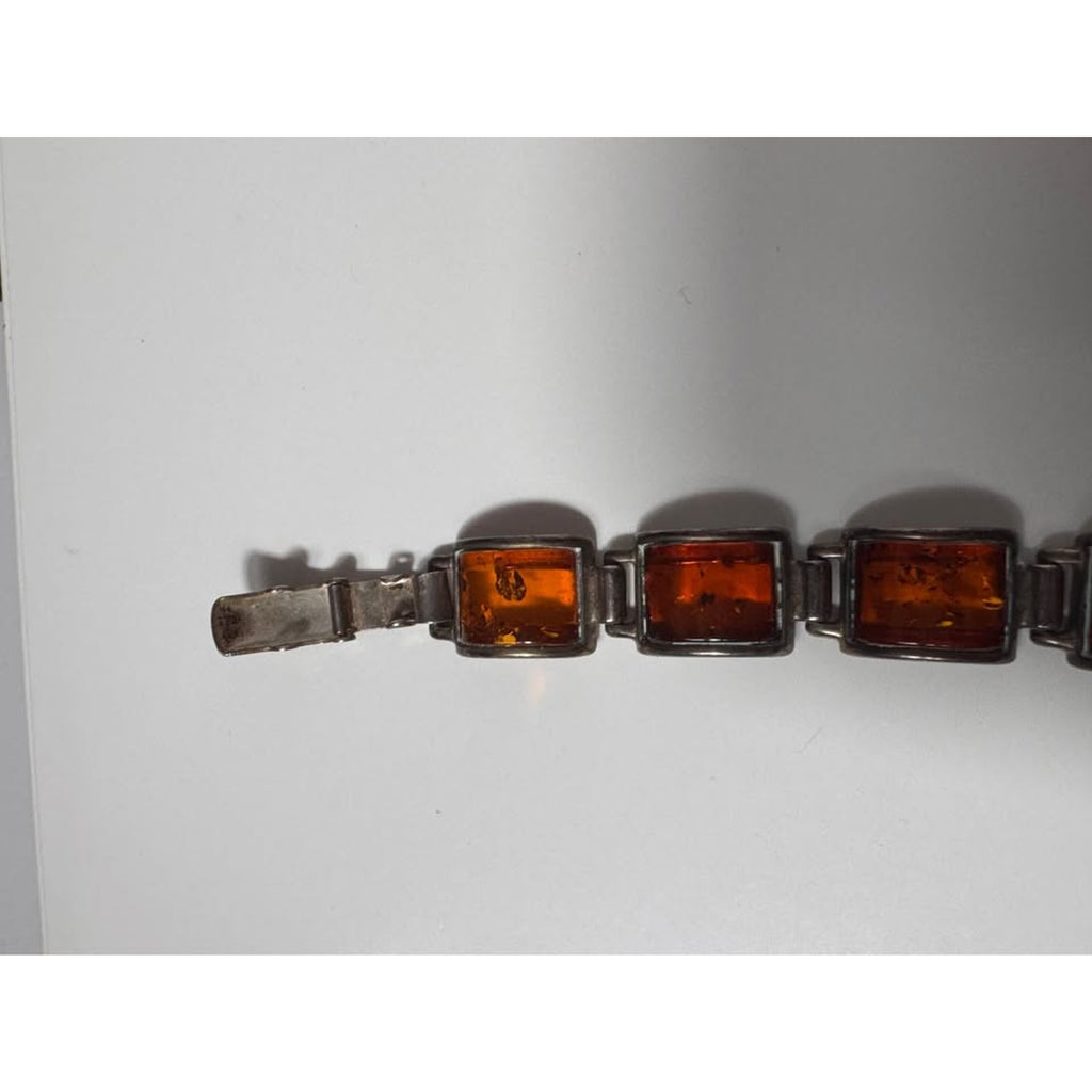 Vtg Baltic Amber Bracelet 925 Sterling Silver Natural Inclusions Estate Jewelry