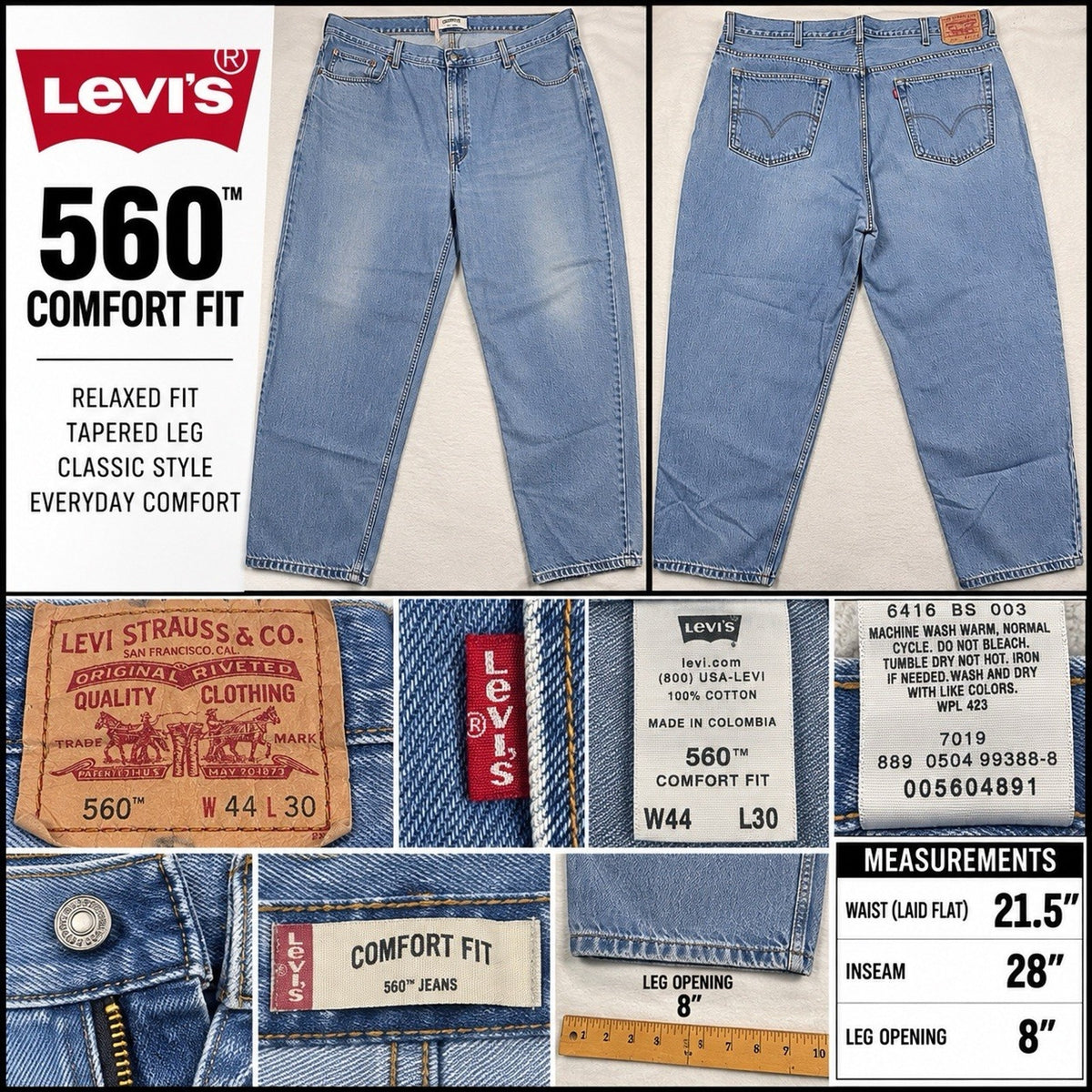 VTG 2004 Levi's 560 Comfort Fit Jeans Men's 44x30 Light Wash Relaxed Denim