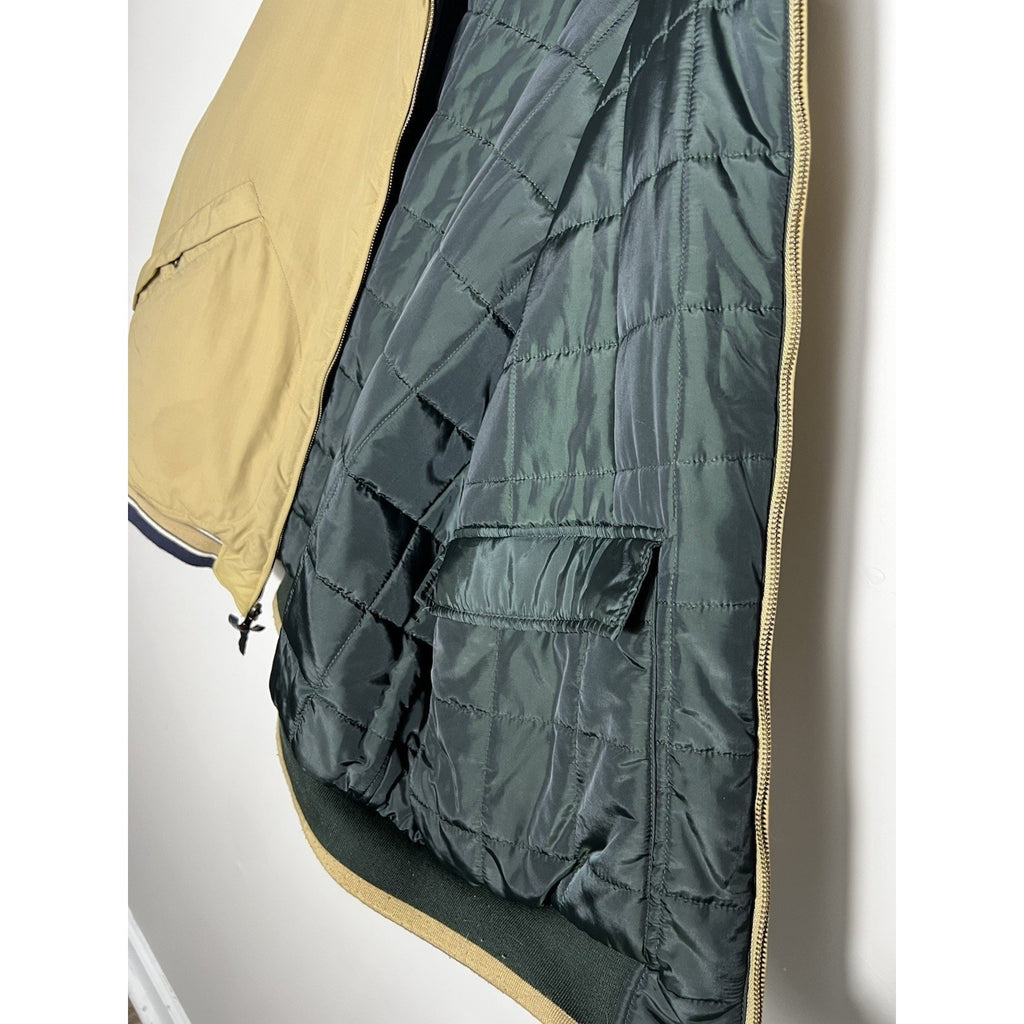 VTG 90s Tommy Hilfiger Reversible Bomber Jacket Tan Green L/XL Puffer Coat Y2K